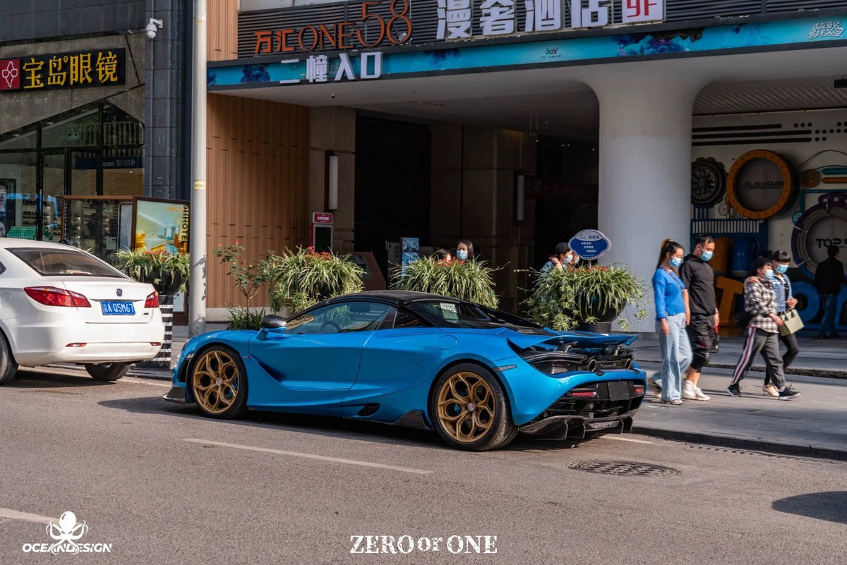McLaren 720S V-Style Dry Carbon Fiber Aero Kit – Front Lip / Side Skirts / Rear Lip / Rear Wing / Fender Extensions / Hood