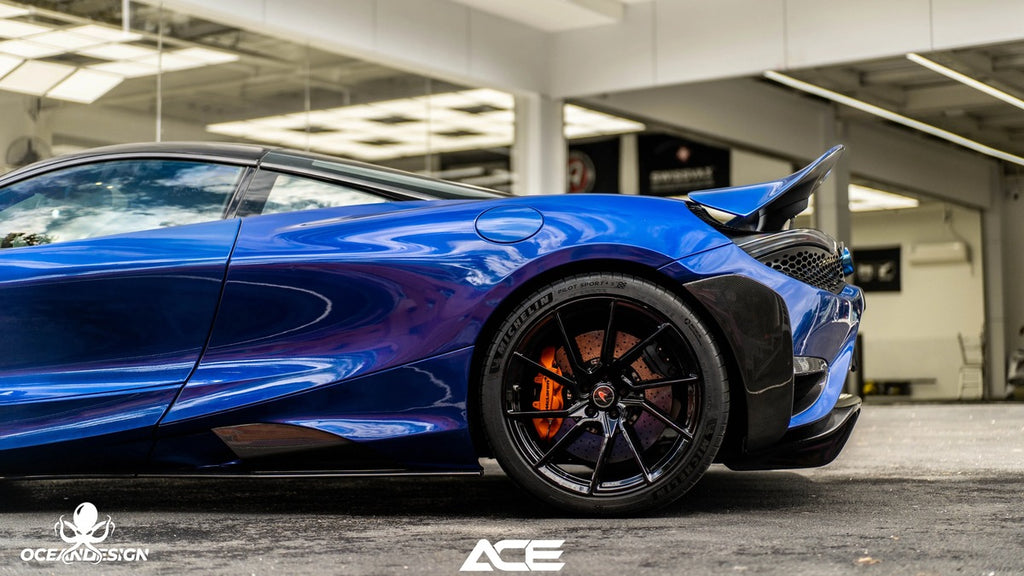 McLaren 720S 765LT-Style Dry Carbon Fiber Complete Aero Kit – Front & Rear Bumper / Wide Fenders / Side Skirts / Rear Wing / Front Lip / Hood