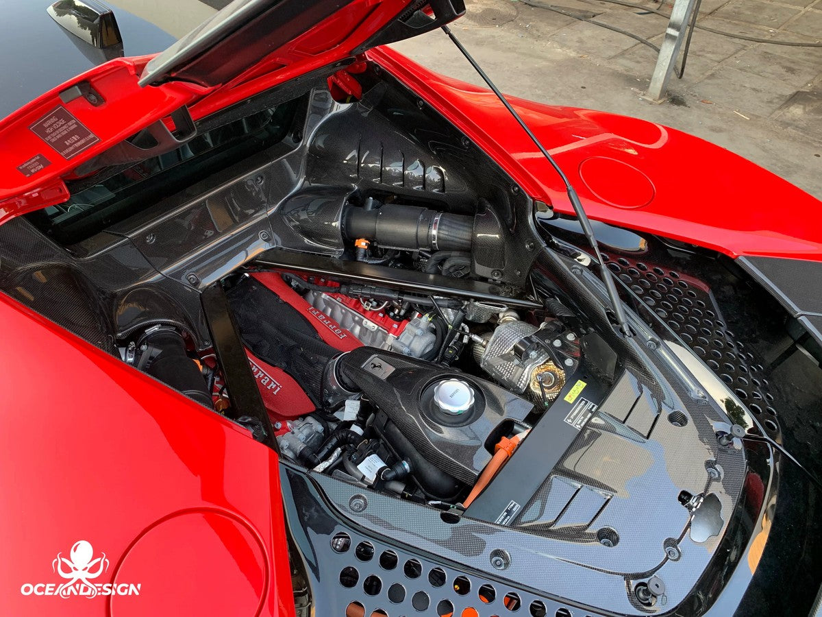 Ferrari SF90 OEM Style Dry Carbon Fiber Aero Kit – Front Lip, Side Skirts, Rear Lip, Track Wing, Engine Bay Trim, Mirror Covers, Door Panels, Fender Flares