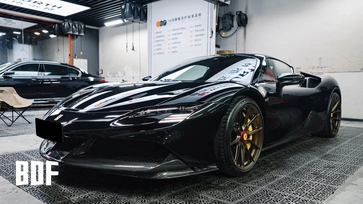 Ferrari SF90 OEM Style Dry Carbon Fiber Aero Kit – Front Lip, Side Skirts, Rear Lip, Track Wing, Engine Bay Trim, Mirror Covers, Door Panels, Fender Flares