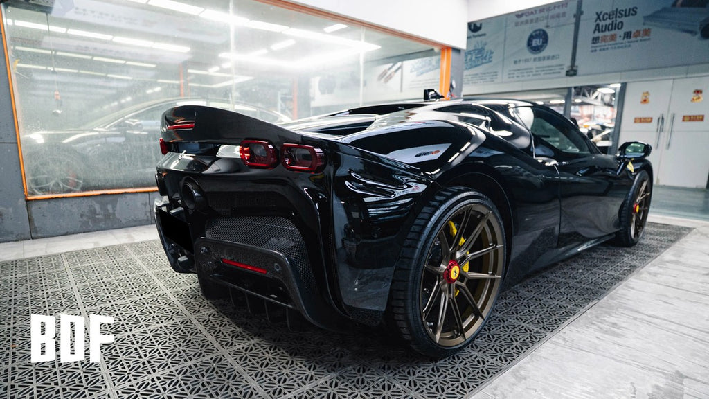 Ferrari SF90 OEM Style Dry Carbon Fiber Aero Kit – Front Lip, Side Skirts, Rear Lip, Track Wing, Engine Bay Trim, Mirror Covers, Door Panels, Fender Flares
