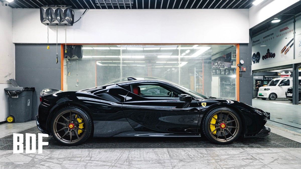 Ferrari SF90 OEM Style Dry Carbon Fiber Aero Kit – Front Lip, Side Skirts, Rear Lip, Track Wing, Engine Bay Trim, Mirror Covers, Door Panels, Fender Flares
