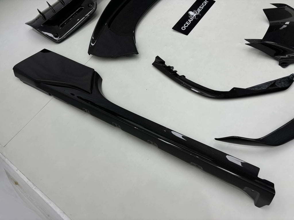 Ferrari SF90 OEM Style Dry Carbon Fiber Aero Kit – Front Lip, Side Skirts, Rear Lip, Track Wing, Engine Bay Trim, Mirror Covers, Door Panels, Fender Flares