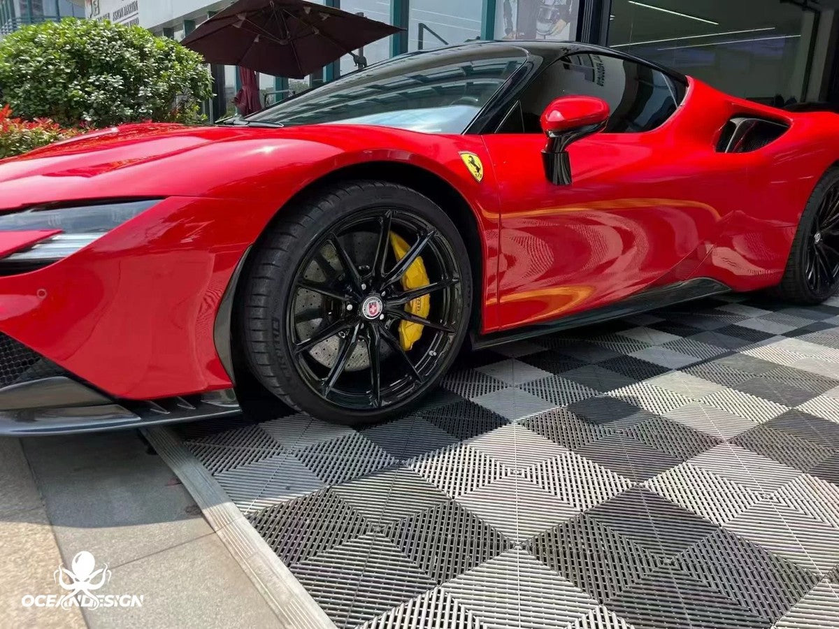 Ferrari SF90 OEM Style Dry Carbon Fiber Aero Kit – Front Lip, Side Skirts, Rear Lip, Track Wing, Engine Bay Trim, Mirror Covers, Door Panels, Fender Flares