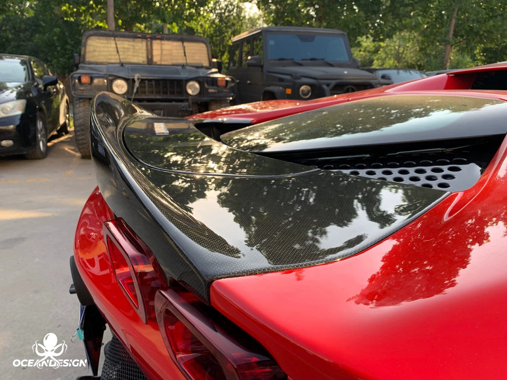 Ferrari SF90 OEM Style Dry Carbon Fiber Aero Kit – Front Lip, Side Skirts, Rear Lip, Track Wing, Engine Bay Trim, Mirror Covers, Door Panels, Fender Flares