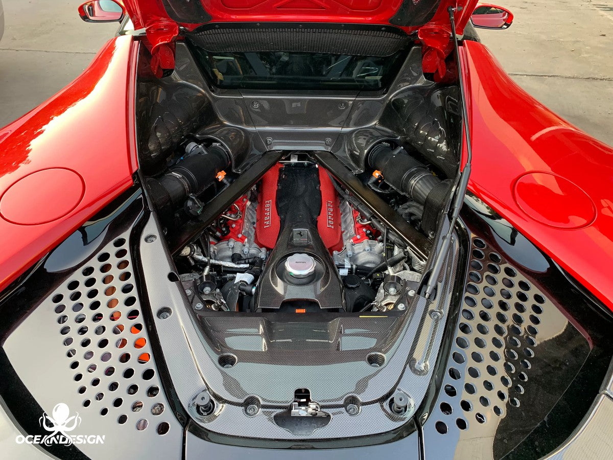Ferrari SF90 OEM Style Dry Carbon Fiber Aero Kit – Front Lip, Side Skirts, Rear Lip, Track Wing, Engine Bay Trim, Mirror Covers, Door Panels, Fender Flares