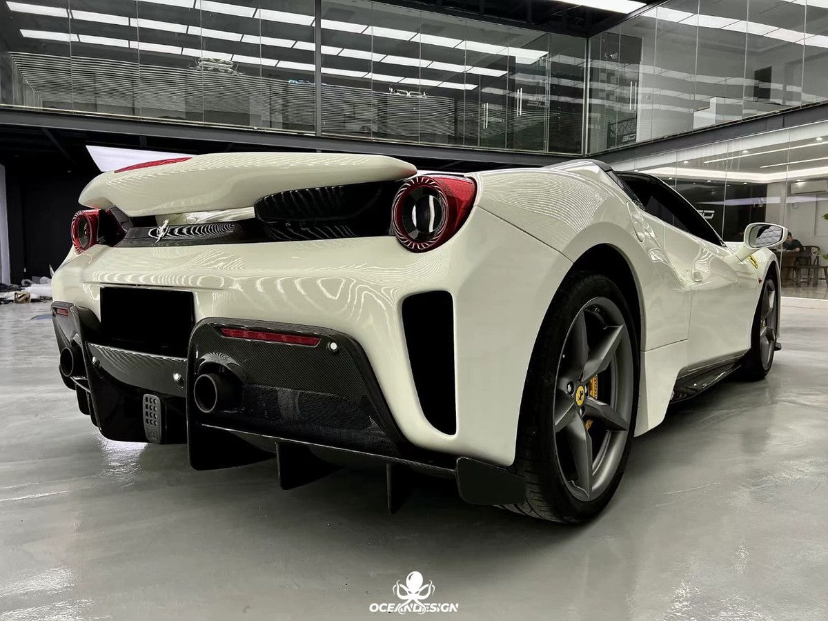 Ferrari 488 Pista Style Dry Carbon Fiber Full Aero Kit – Front Bumper, Rear Bumper, Hood, Side Skirts, Rear Wing, Front & Rear Lips