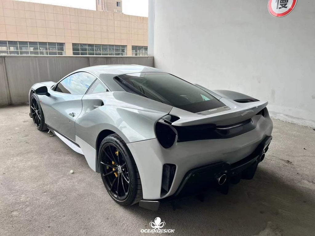 Ferrari 488 Pista Style Dry Carbon Fiber Full Aero Kit – Front Bumper, Rear Bumper, Hood, Side Skirts, Rear Wing, Front & Rear Lips