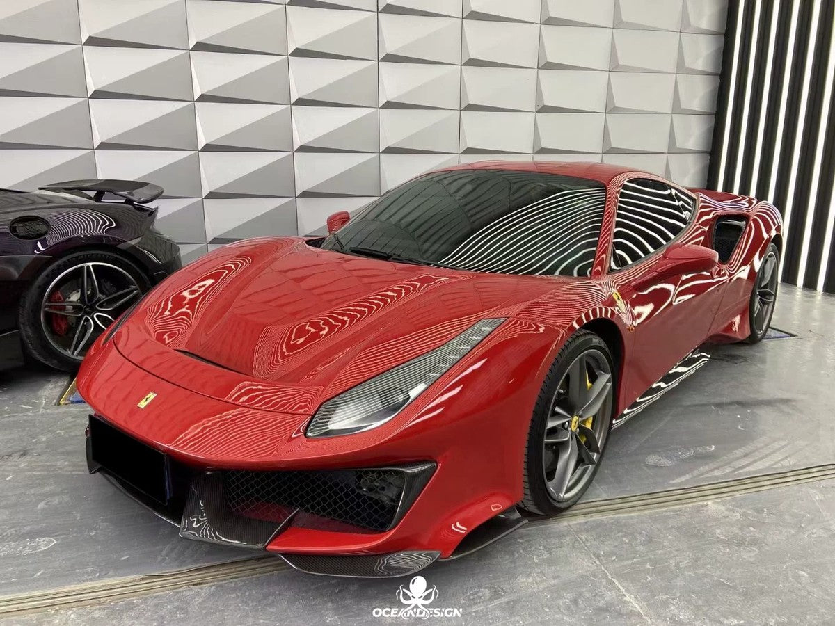 Ferrari 488 Pista Style Dry Carbon Fiber Full Aero Kit – Front Bumper, Rear Bumper, Hood, Side Skirts, Rear Wing, Front & Rear Lips