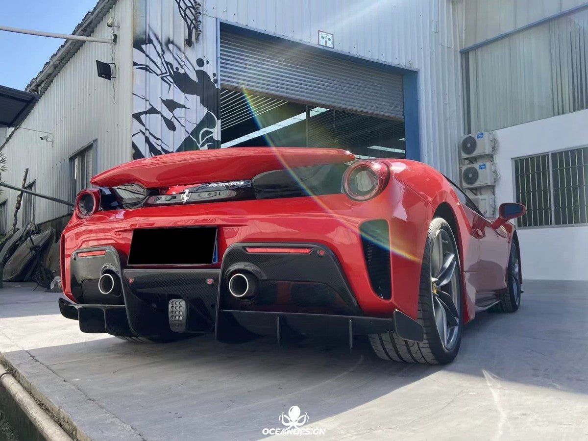 Ferrari 488 Pista Style Dry Carbon Fiber Full Aero Kit – Front Bumper, Rear Bumper, Hood, Side Skirts, Rear Wing, Front & Rear Lips