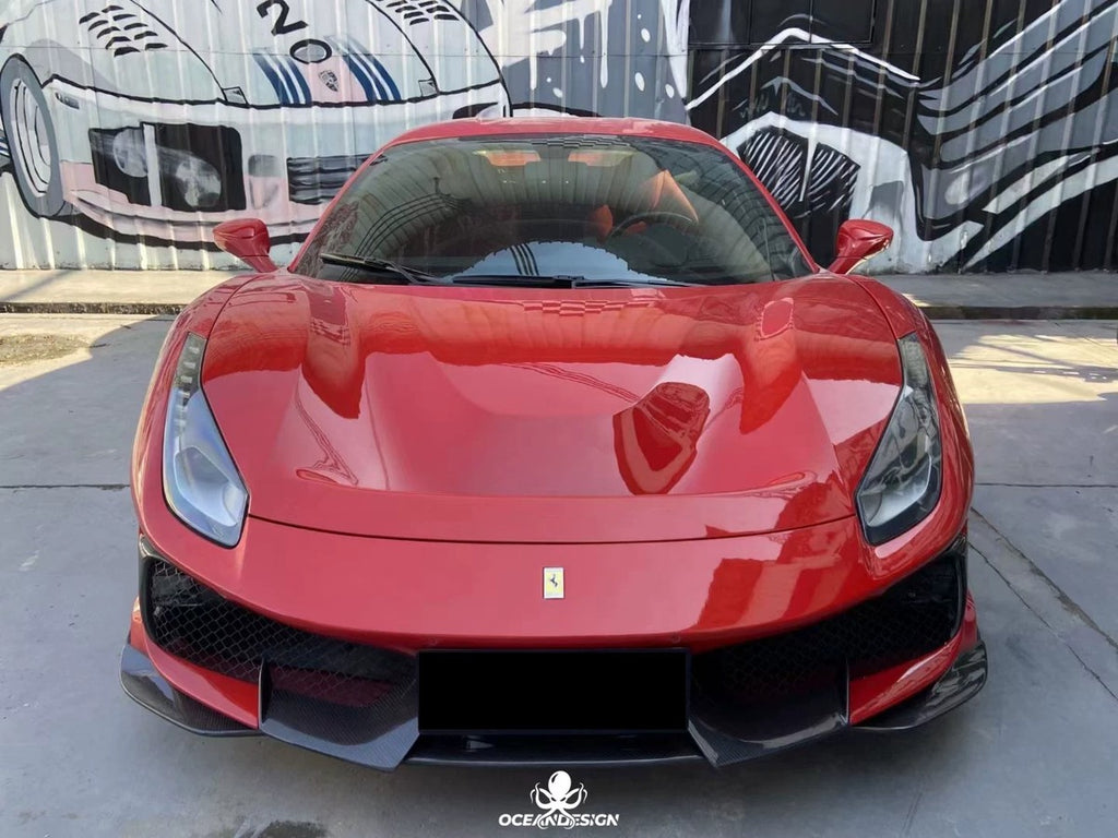 Ferrari 488 Pista Style Dry Carbon Fiber Full Aero Kit – Front Bumper, Rear Bumper, Hood, Side Skirts, Rear Wing, Front & Rear Lips