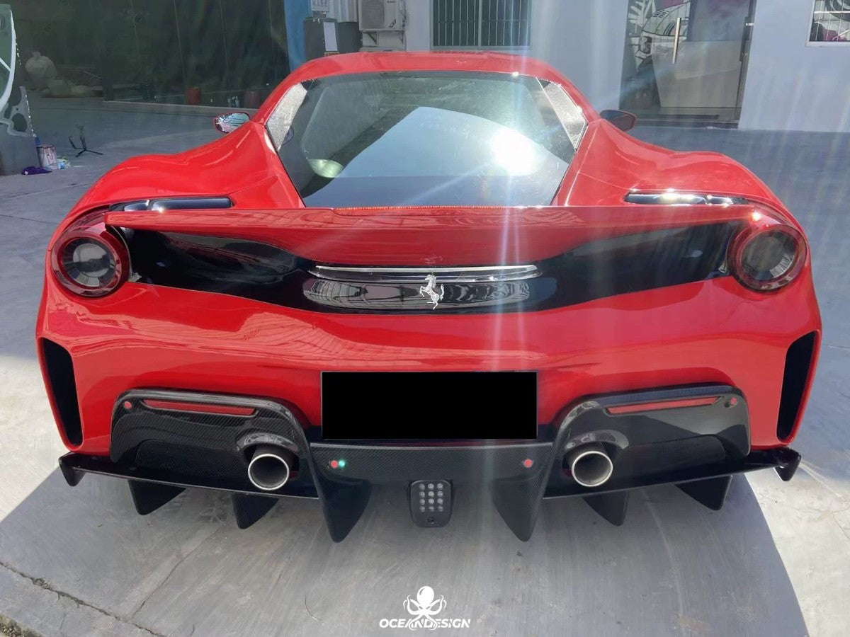 Ferrari 488 Pista Style Dry Carbon Fiber Full Aero Kit – Front Bumper, Rear Bumper, Hood, Side Skirts, Rear Wing, Front & Rear Lips