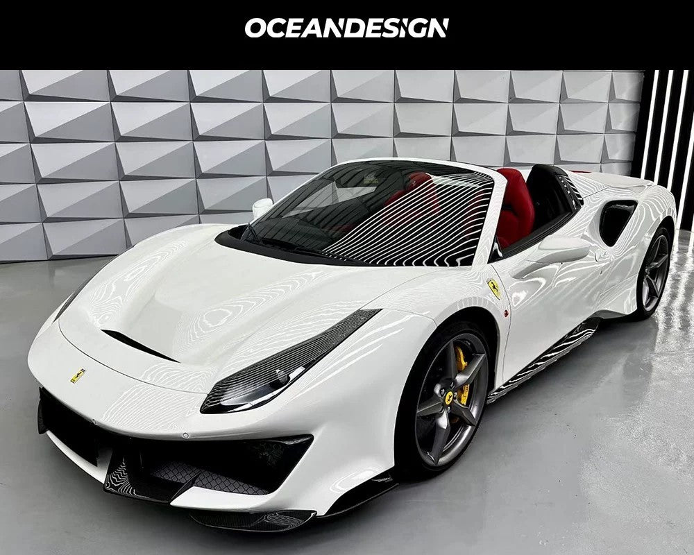 Ferrari 488 Pista Style Dry Carbon Fiber Full Aero Kit – Front Bumper, Rear Bumper, Hood, Side Skirts, Rear Wing, Front & Rear Lips