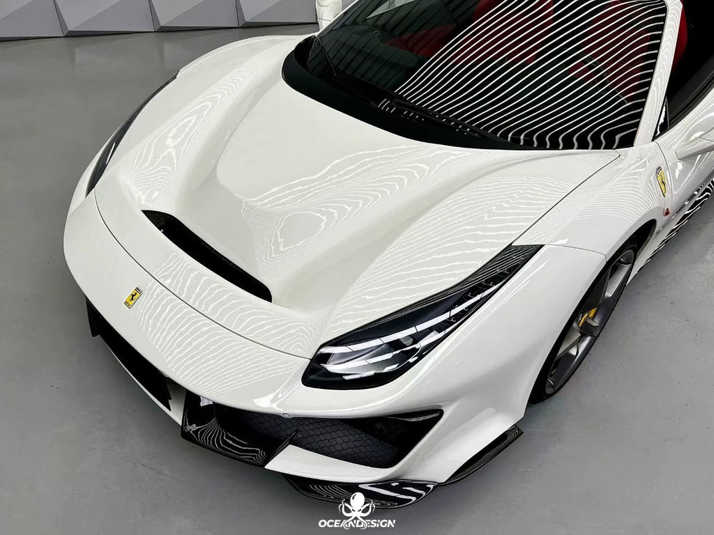 Ferrari 488 Pista Style Dry Carbon Fiber Full Aero Kit – Front Bumper, Rear Bumper, Hood, Side Skirts, Rear Wing, Front & Rear Lips