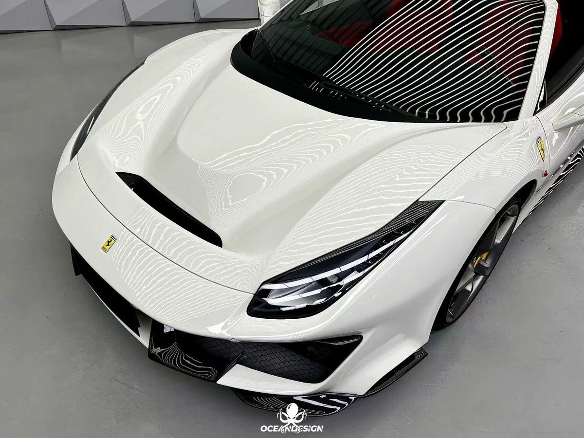 Ferrari 488 Pista Style Dry Carbon Fiber Full Aero Kit – Front Bumper, Rear Bumper, Hood, Side Skirts, Rear Wing, Front & Rear Lips