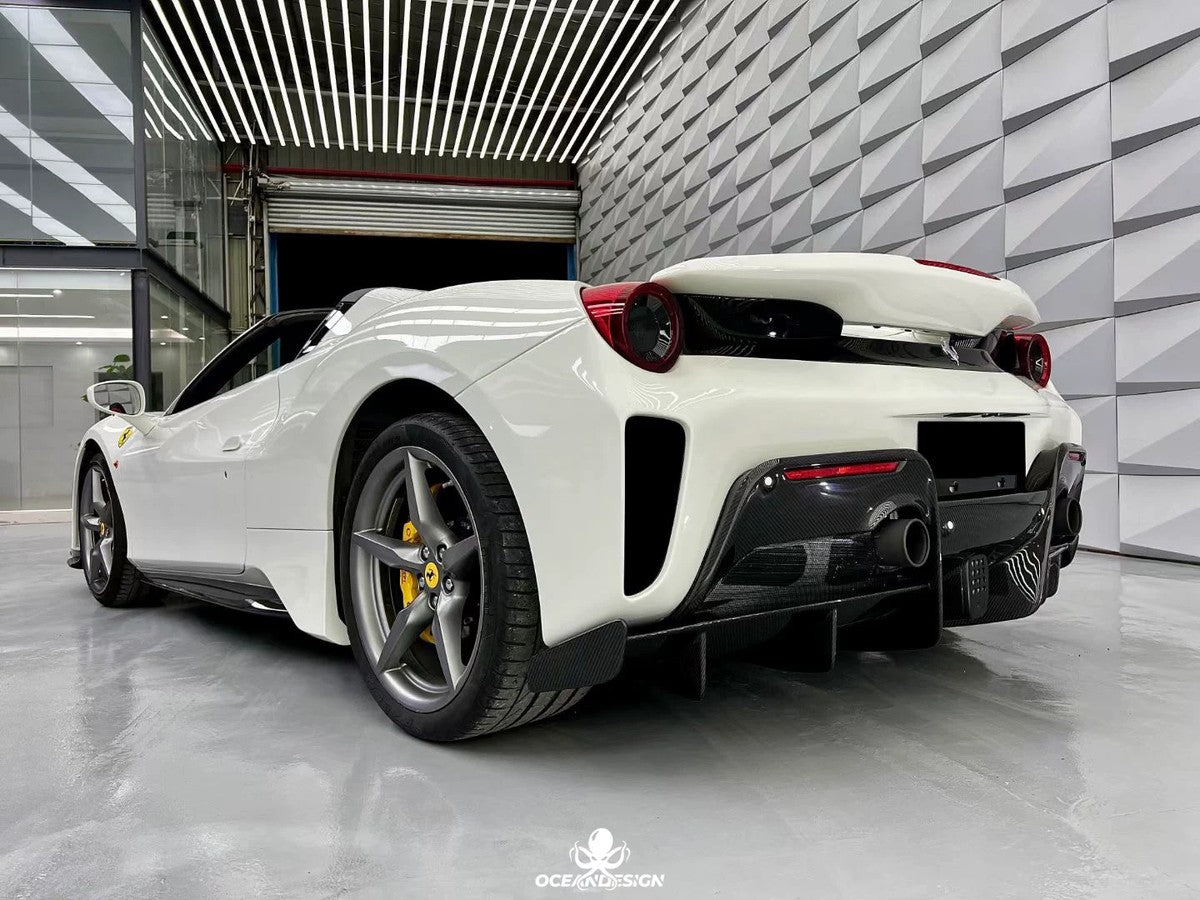 Ferrari 488 Pista Style Dry Carbon Fiber Full Aero Kit – Front Bumper, Rear Bumper, Hood, Side Skirts, Rear Wing, Front & Rear Lips