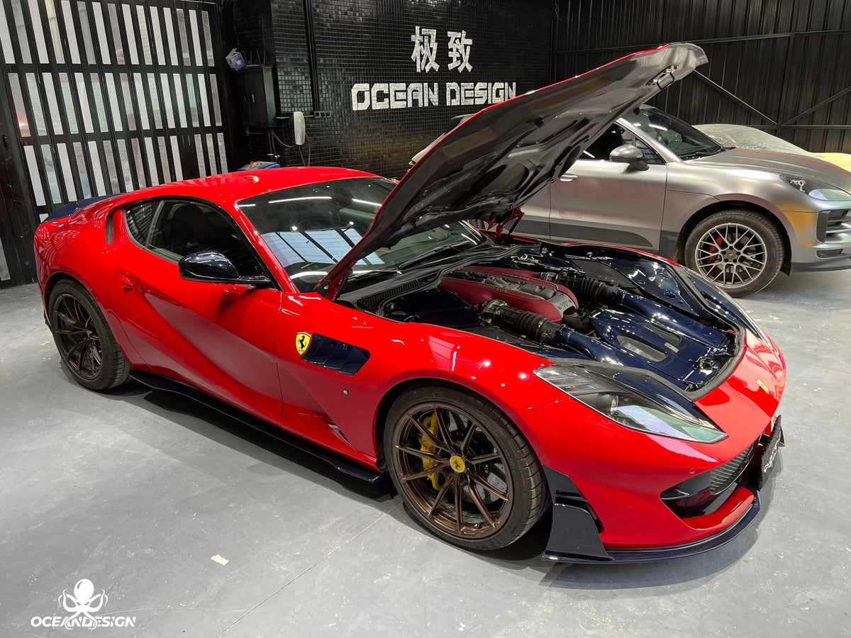 Ferrari 812 M-Style Dry Carbon Fiber Aero Kit – Front Lip, Side Skirts, Rear Lip, Hood, Rear Wing, Fender Flares, Engine Bay Trim
