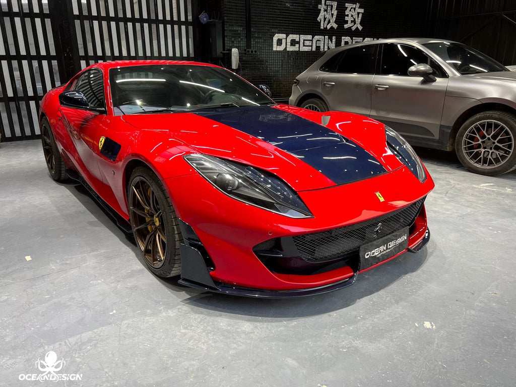 Ferrari 812 M-Style Dry Carbon Fiber Aero Kit – Front Lip, Side Skirts, Rear Lip, Hood, Rear Wing, Fender Flares, Engine Bay Trim