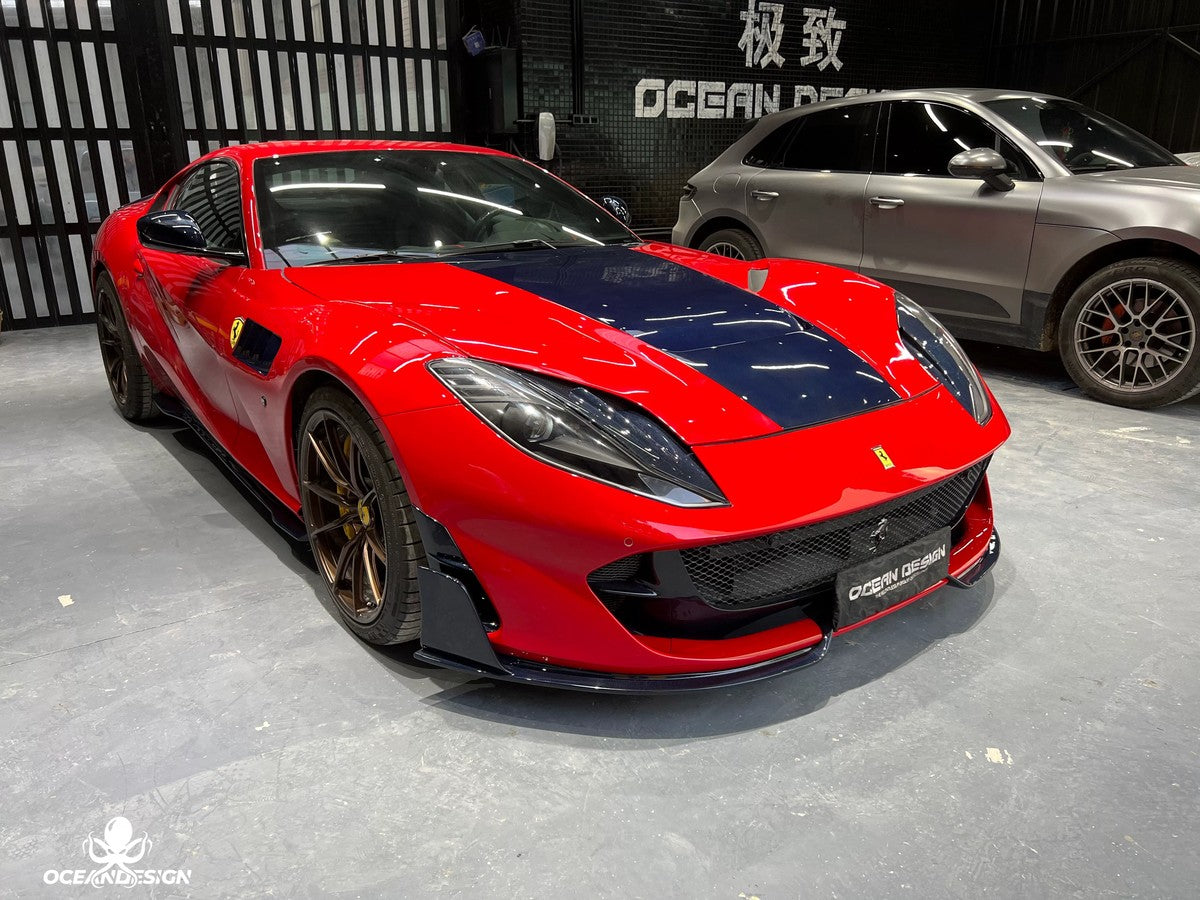 Ferrari 812 M-Style Dry Carbon Fiber Aero Kit – Front Lip, Side Skirts, Rear Lip, Hood, Rear Wing, Fender Flares, Engine Bay Trim