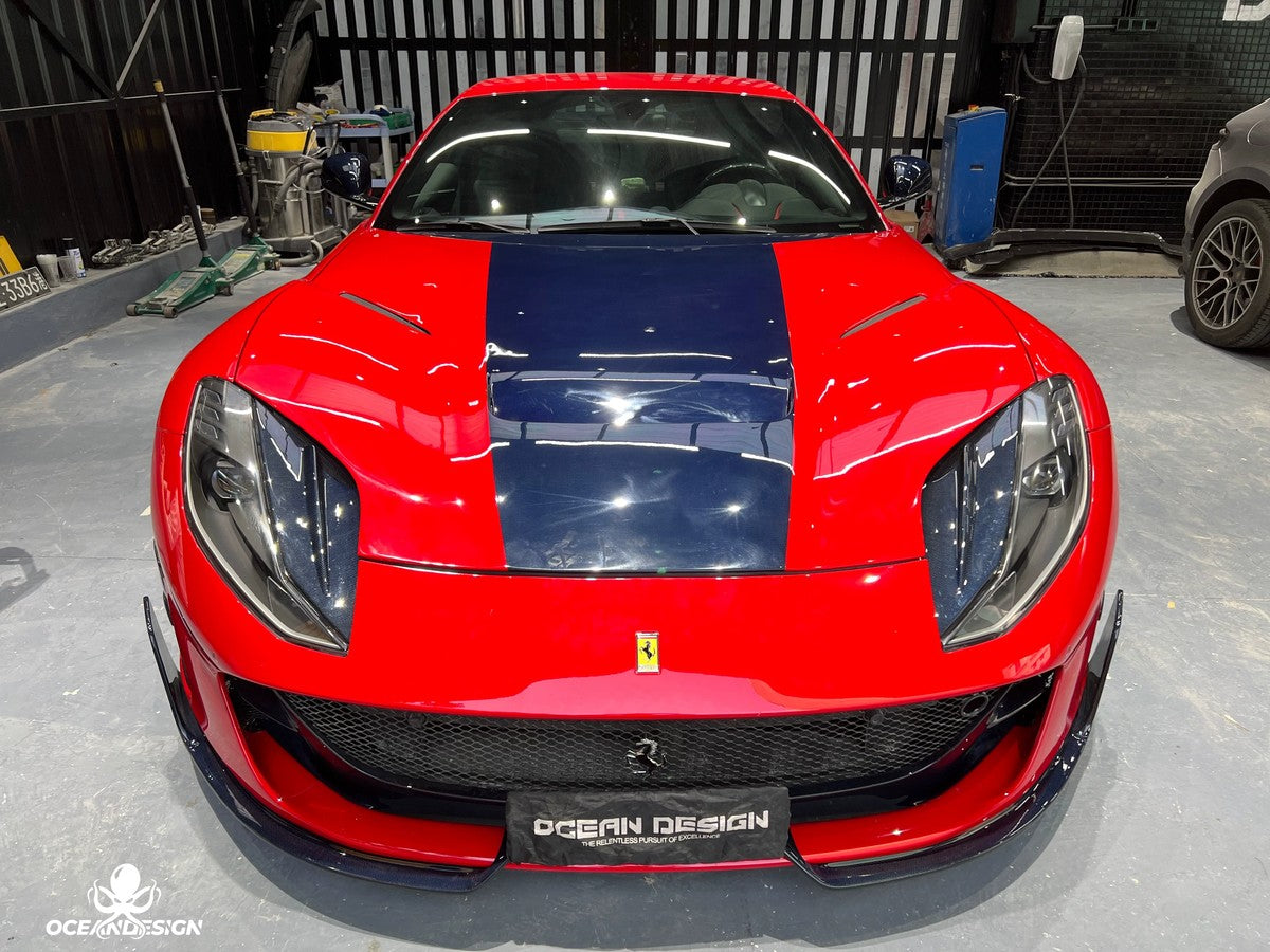 Ferrari 812 M-Style Dry Carbon Fiber Aero Kit – Front Lip, Side Skirts, Rear Lip, Hood, Rear Wing, Fender Flares, Engine Bay Trim
