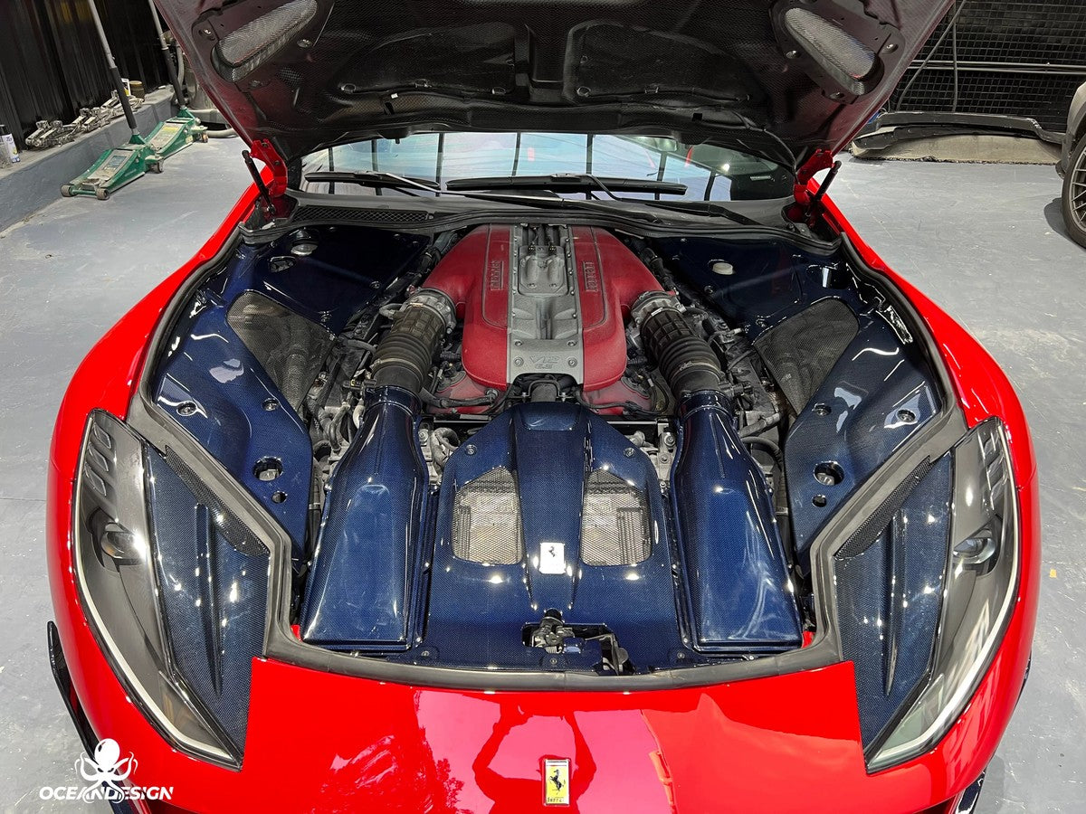 Ferrari 812 M-Style Dry Carbon Fiber Aero Kit – Front Lip, Side Skirts, Rear Lip, Hood, Rear Wing, Fender Flares, Engine Bay Trim