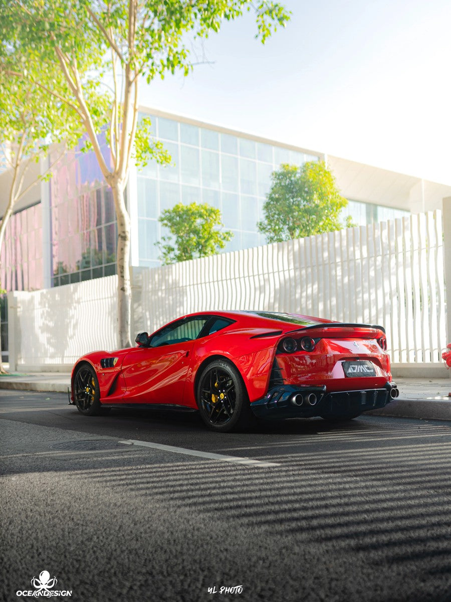 Ferrari 812 M-Style Dry Carbon Fiber Aero Kit – Front Lip, Side Skirts, Rear Lip, Hood, Rear Wing, Fender Flares, Engine Bay Trim