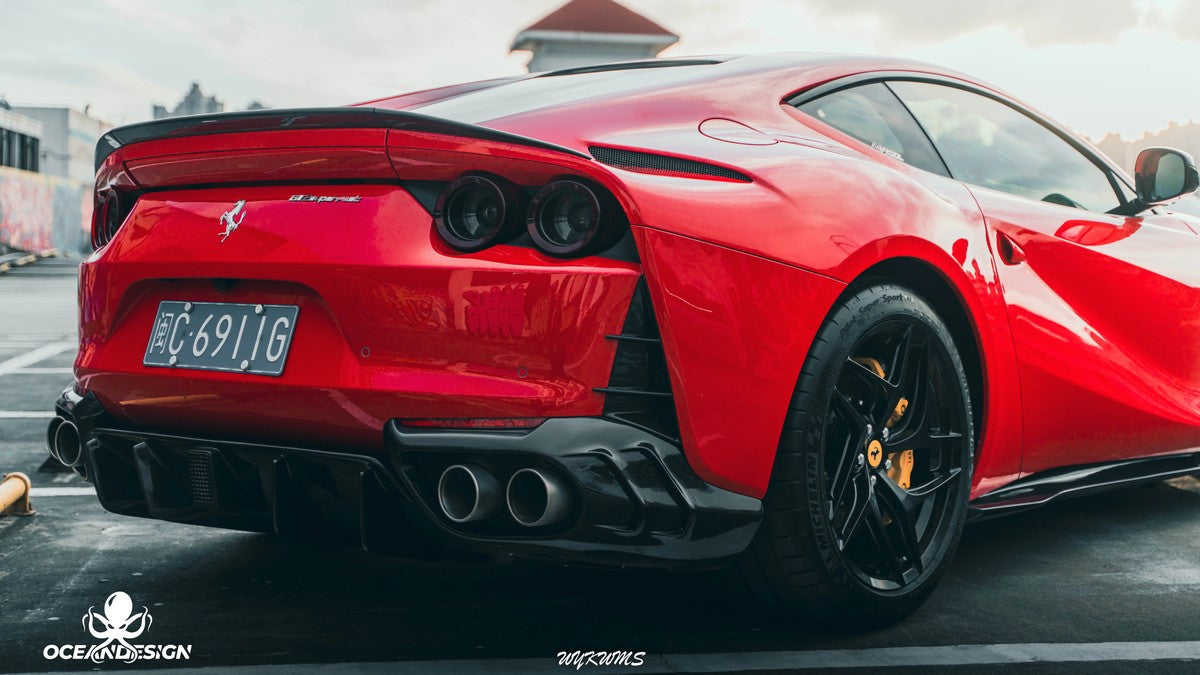 Ferrari 812 M-Style Dry Carbon Fiber Aero Kit – Front Lip, Side Skirts, Rear Lip, Hood, Rear Wing, Fender Flares, Engine Bay Trim
