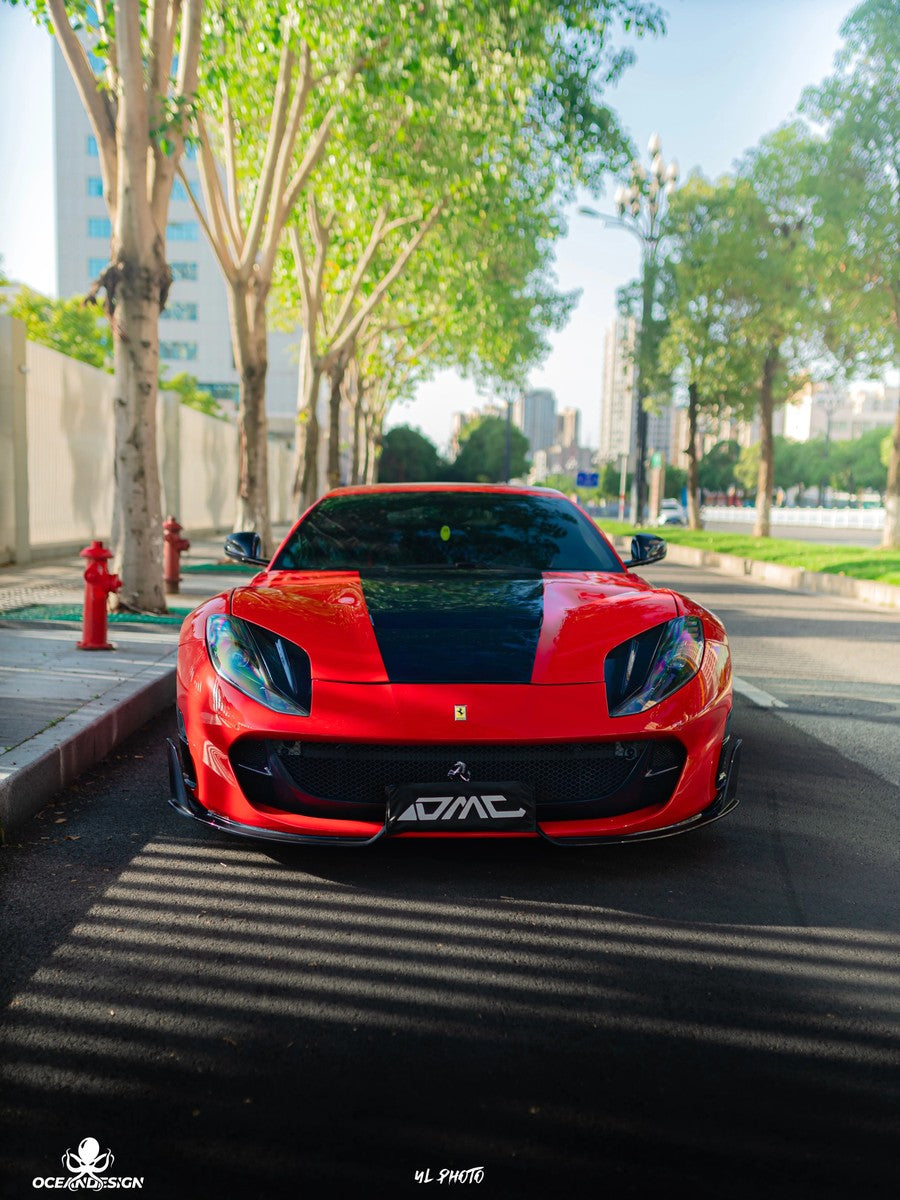Ferrari 812 M-Style Dry Carbon Fiber Aero Kit – Front Lip, Side Skirts, Rear Lip, Hood, Rear Wing, Fender Flares, Engine Bay Trim