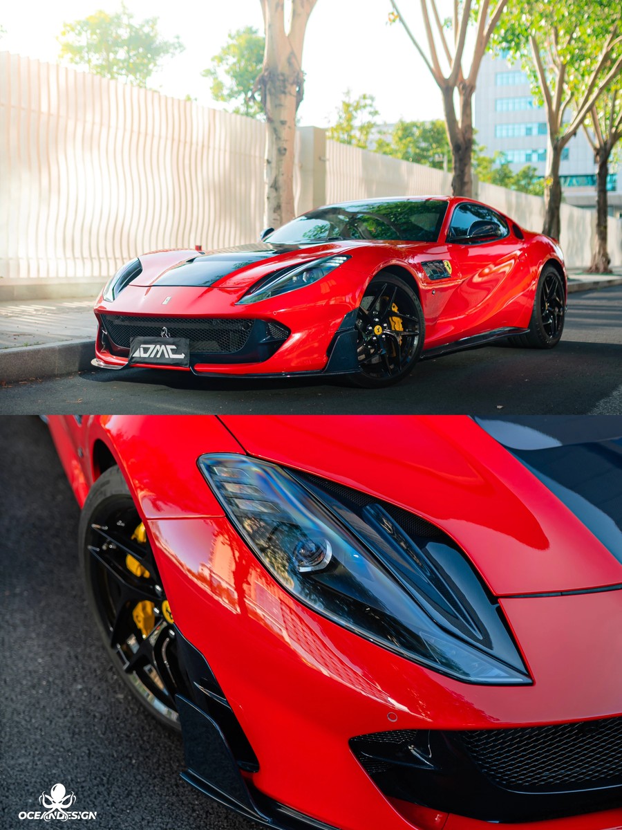 Ferrari 812 M-Style Dry Carbon Fiber Aero Kit – Front Lip, Side Skirts, Rear Lip, Hood, Rear Wing, Fender Flares, Engine Bay Trim