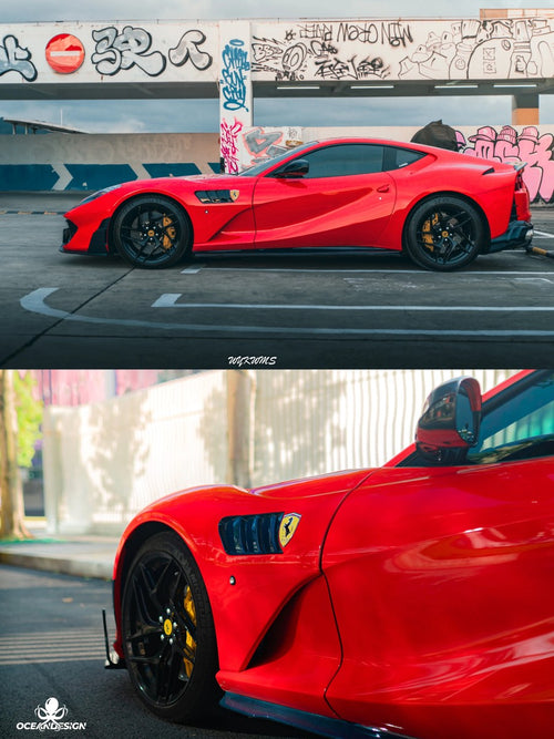 Ferrari 812 M-Style Dry Carbon Fiber Aero Kit – Front Lip, Side Skirts, Rear Lip, Hood, Rear Wing, Fender Flares, Engine Bay Trim