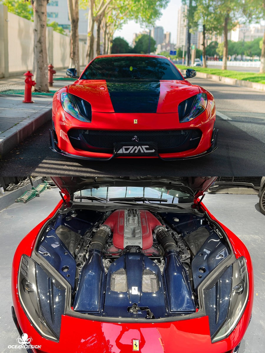 Ferrari 812 M-Style Dry Carbon Fiber Aero Kit – Front Lip, Side Skirts, Rear Lip, Hood, Rear Wing, Fender Flares, Engine Bay Trim