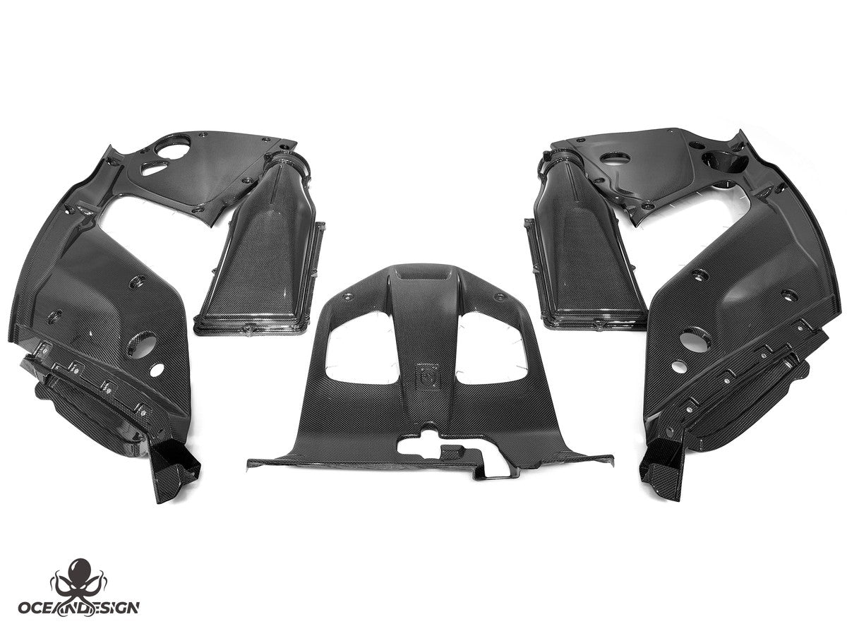 Ferrari 812 M-Style Dry Carbon Fiber Aero Kit – Front Lip, Side Skirts, Rear Lip, Hood, Rear Wing, Fender Flares, Engine Bay Trim