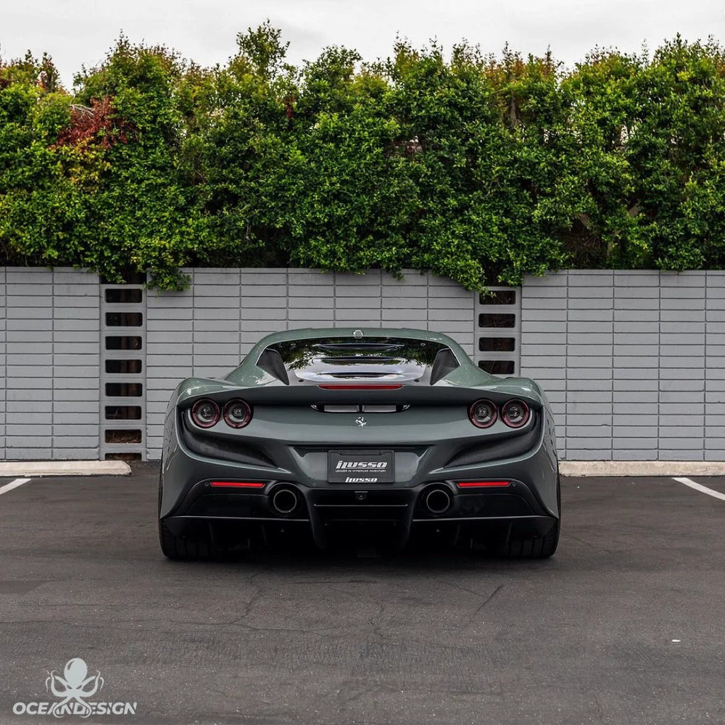 Ferrari F8 OEM Style Dry Carbon Fiber Aero Kit – Front Lip, Rear Lip, Side Skirts, Side Vents, Mirror Covers, Engine Interior Trim