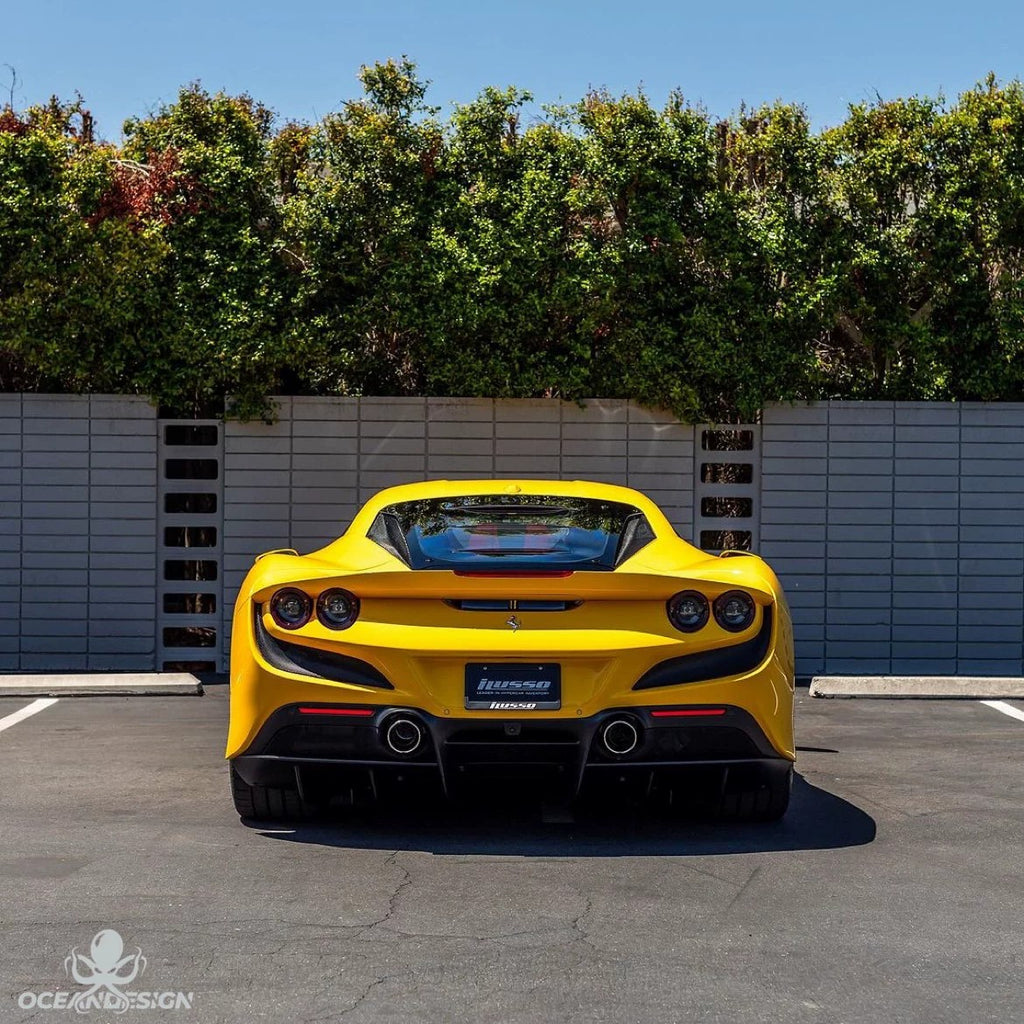 Ferrari F8 OEM Style Dry Carbon Fiber Aero Kit – Front Lip, Rear Lip, Side Skirts, Side Vents, Mirror Covers, Engine Interior Trim