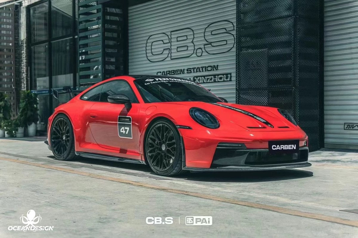 Porsche 911 992.1 GT3 Style Dry Carbon Fiber Aero Kit – Front Bumper, Rear Bumper, Side Skirts, Rear Wing, Hood, Roof, Exhaust