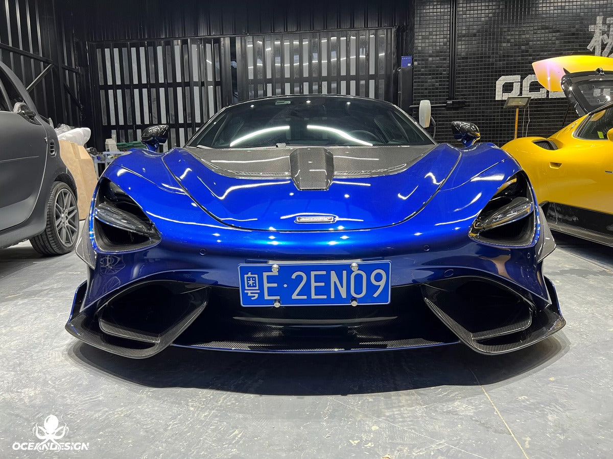McLaren 720S 765LT-Style Dry Carbon Fiber Complete Aero Kit – Front & Rear Bumper / Wide Fenders / Side Skirts / Rear Wing / Front Lip / Hood
