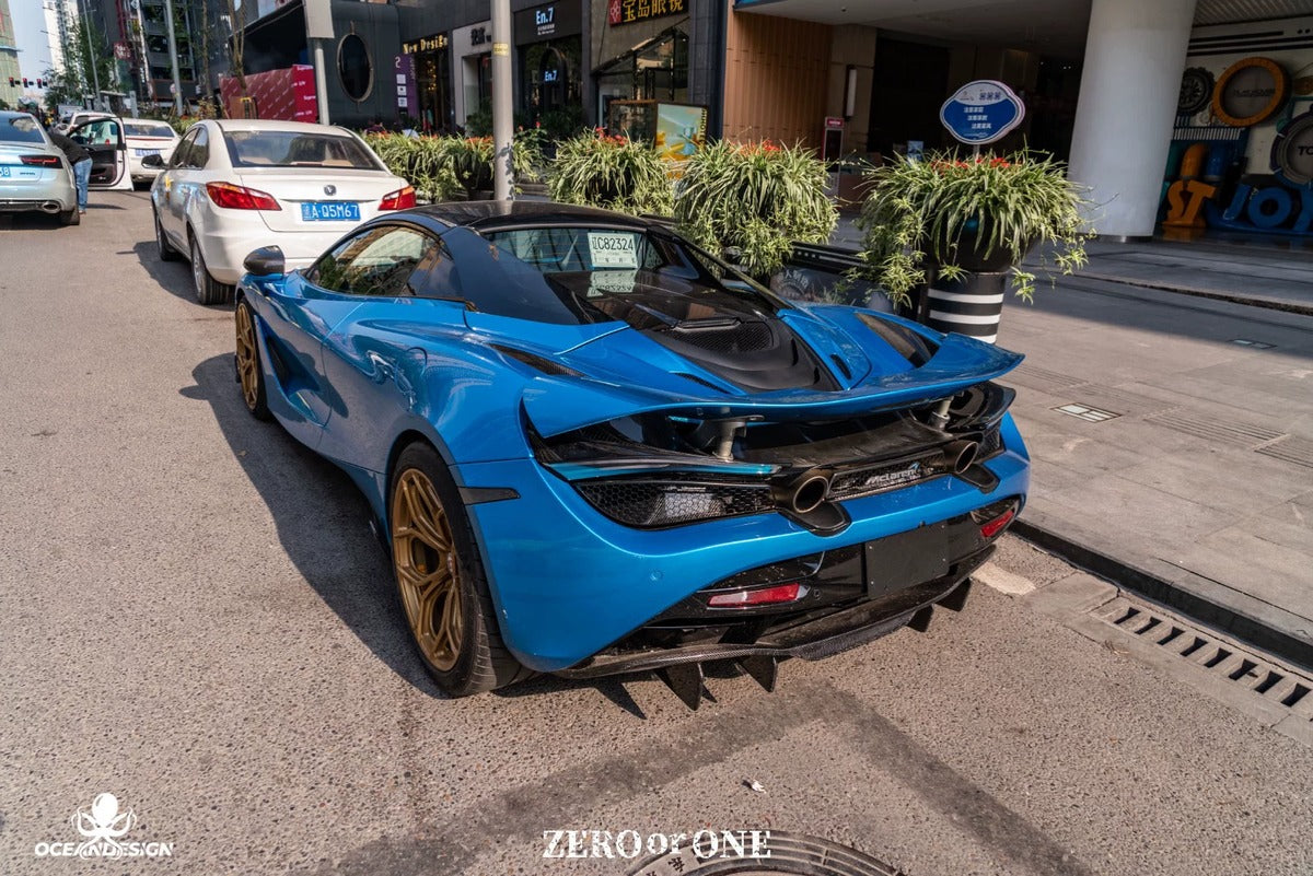 McLaren 720S V-Style Dry Carbon Fiber Aero Kit – Front Lip / Side Skirts / Rear Lip / Rear Wing / Fender Extensions / Hood