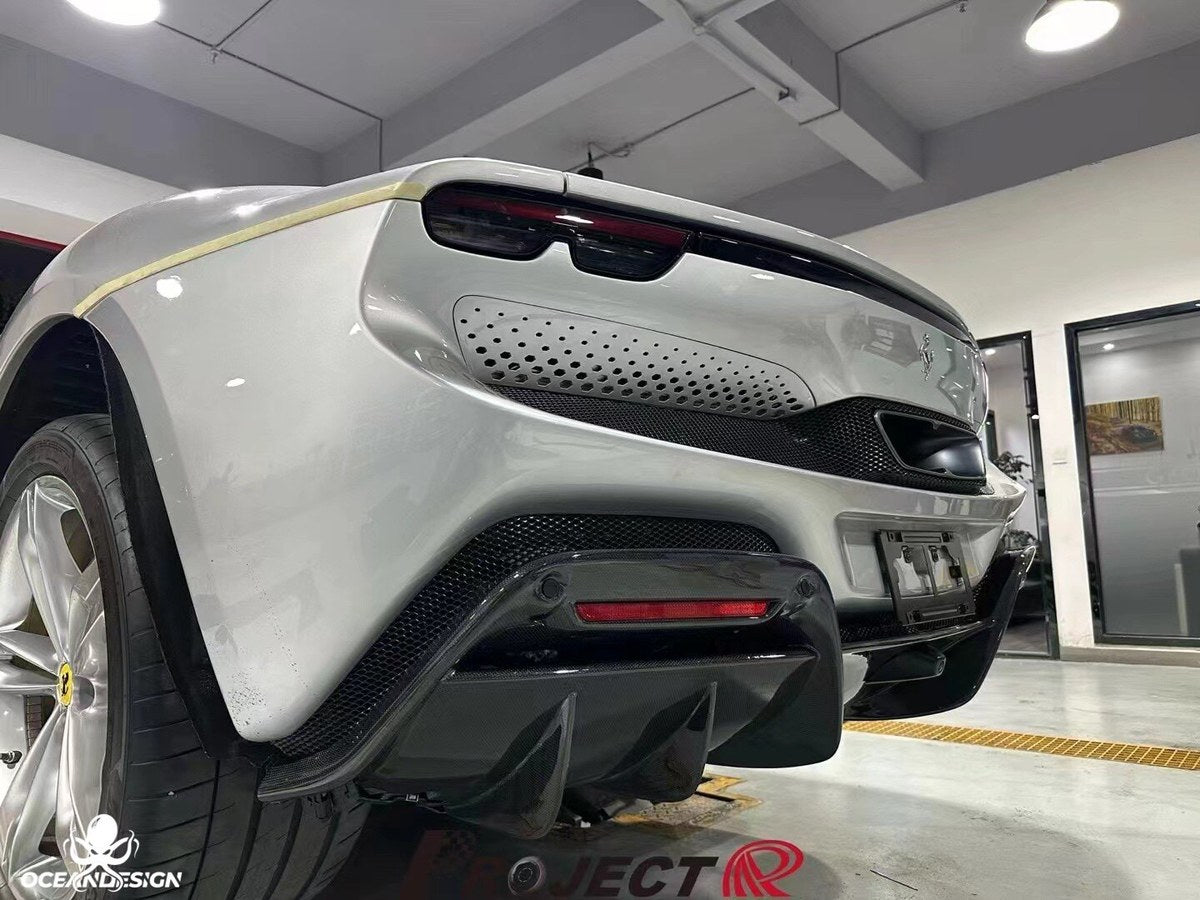 Ferrari 296 GTB OEM Style Dry Carbon Fiber Aero Kit – Front Corner Pieces, Side Skirts, Rear Lip, Rear Wing, Engine Cover, Engine Bay Trim, Center Console, Door Sills