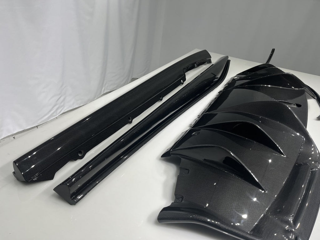 Ferrari 296 GTB OEM Style Dry Carbon Fiber Aero Kit – Front Corner Pieces, Side Skirts, Rear Lip, Rear Wing, Engine Cover, Engine Bay Trim, Center Console, Door Sills