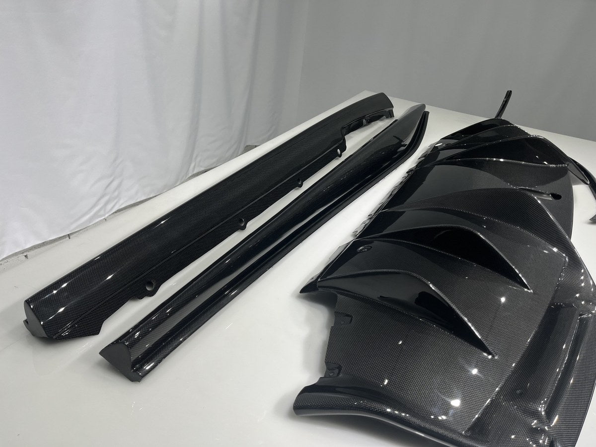 Ferrari 296 GTB OEM Style Dry Carbon Fiber Aero Kit – Front Corner Pieces, Side Skirts, Rear Lip, Rear Wing, Engine Cover, Engine Bay Trim, Center Console, Door Sills