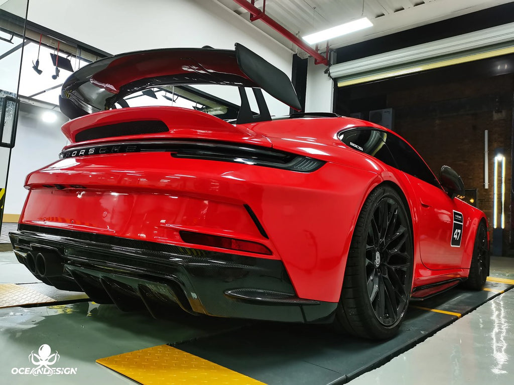 Porsche 911 992.1 GT3 Style Dry Carbon Fiber Aero Kit – Front Bumper, Rear Bumper, Side Skirts, Rear Wing, Hood, Roof, Exhaust