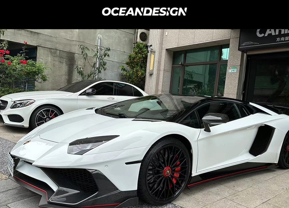 Lamborghini Aventador LP700 SV carbon fiber aero kit on white roadster