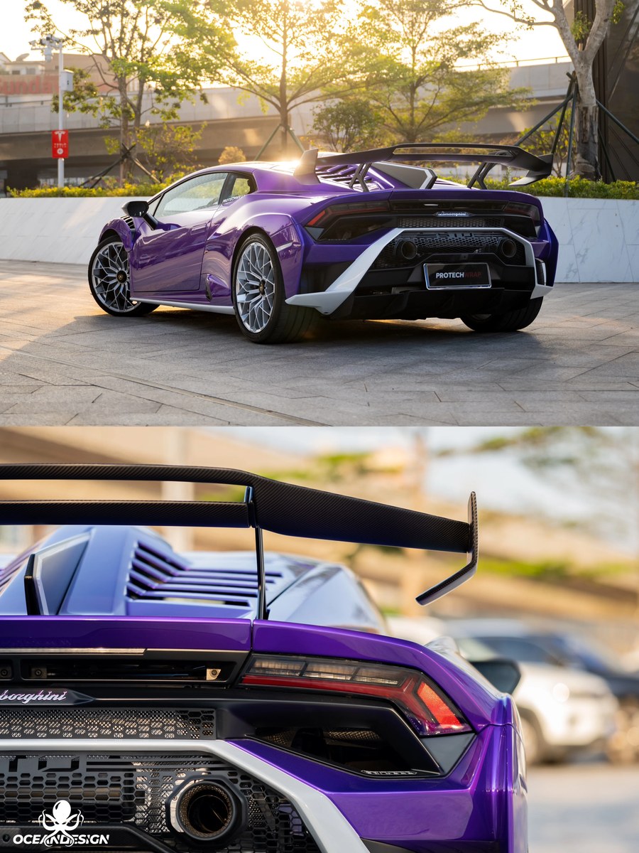 Lamborghini STO dry carbon rear wing OEM style installed