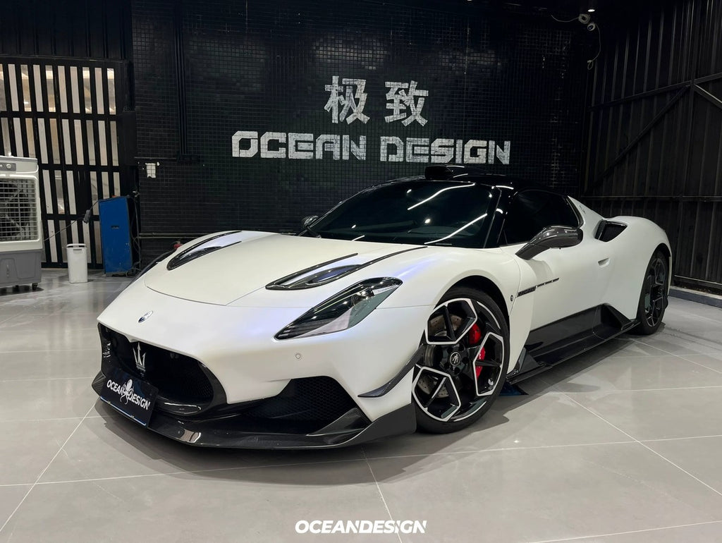 Maserati MC20 SD Style Dry Carbon Fiber Aero Kit – Front Lip, Rear Lip, Side Skirts, GT Wing, Engine Bay Trim, Fender Trim, Mirror Covers