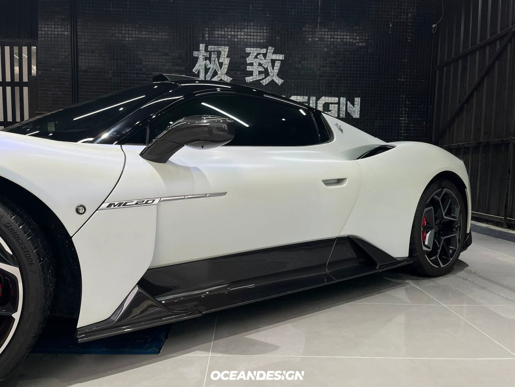 Maserati MC20 SD Style Dry Carbon Fiber Aero Kit – Front Lip, Rear Lip, Side Skirts, GT Wing, Engine Bay Trim, Fender Trim, Mirror Covers