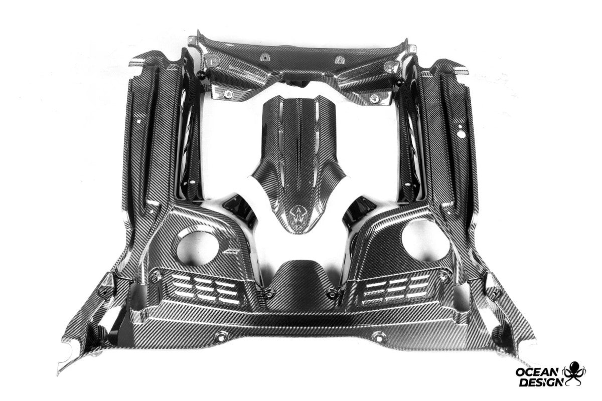 Maserati MC20 SD Style Dry Carbon Fiber Aero Kit – Front Lip, Rear Lip, Side Skirts, GT Wing, Engine Bay Trim, Fender Trim, Mirror Covers