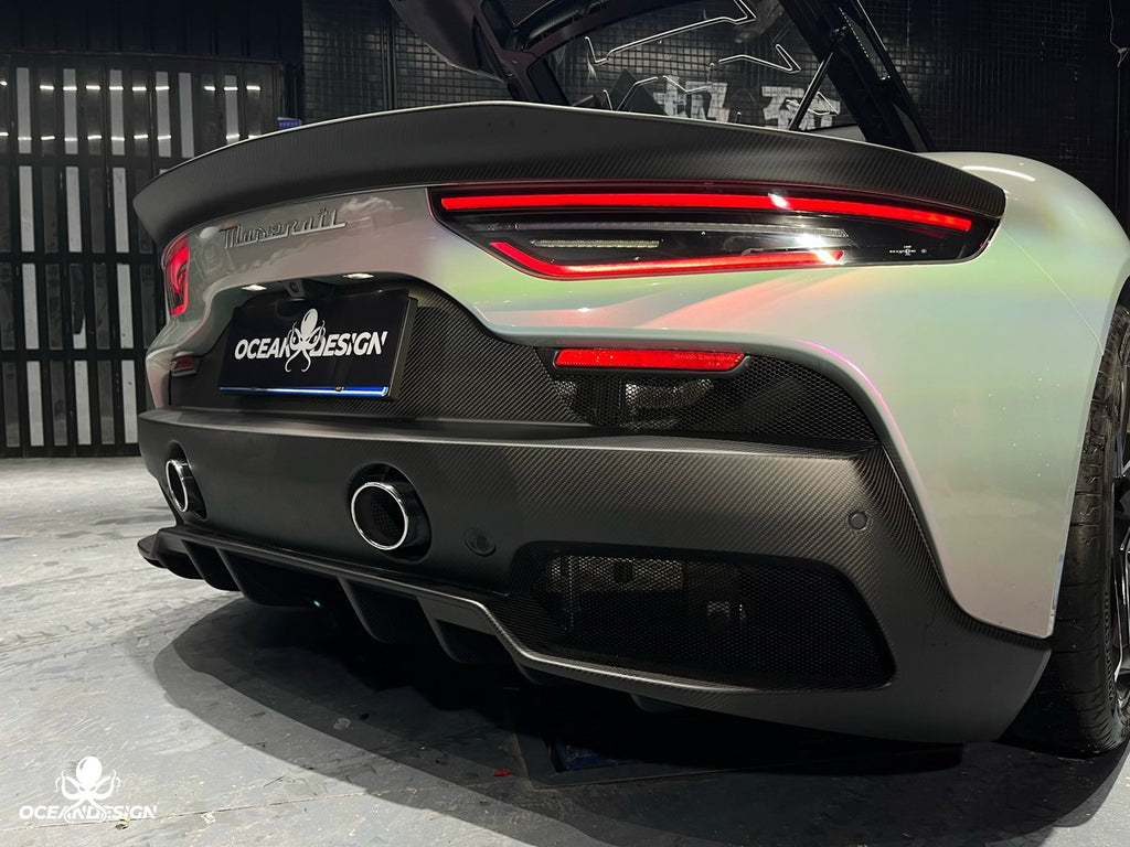 Maserati MC20 OEM Style Dry Carbon Fiber Aero Kit – Front Lip, Side Skirts, Rear Lip, Rear Wing, Engine Bay Trim, Mirror Covers