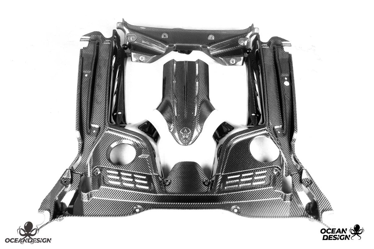 Maserati MC20 OEM Style Dry Carbon Fiber Aero Kit – Front Lip, Side Skirts, Rear Lip, Rear Wing, Engine Bay Trim, Mirror Covers