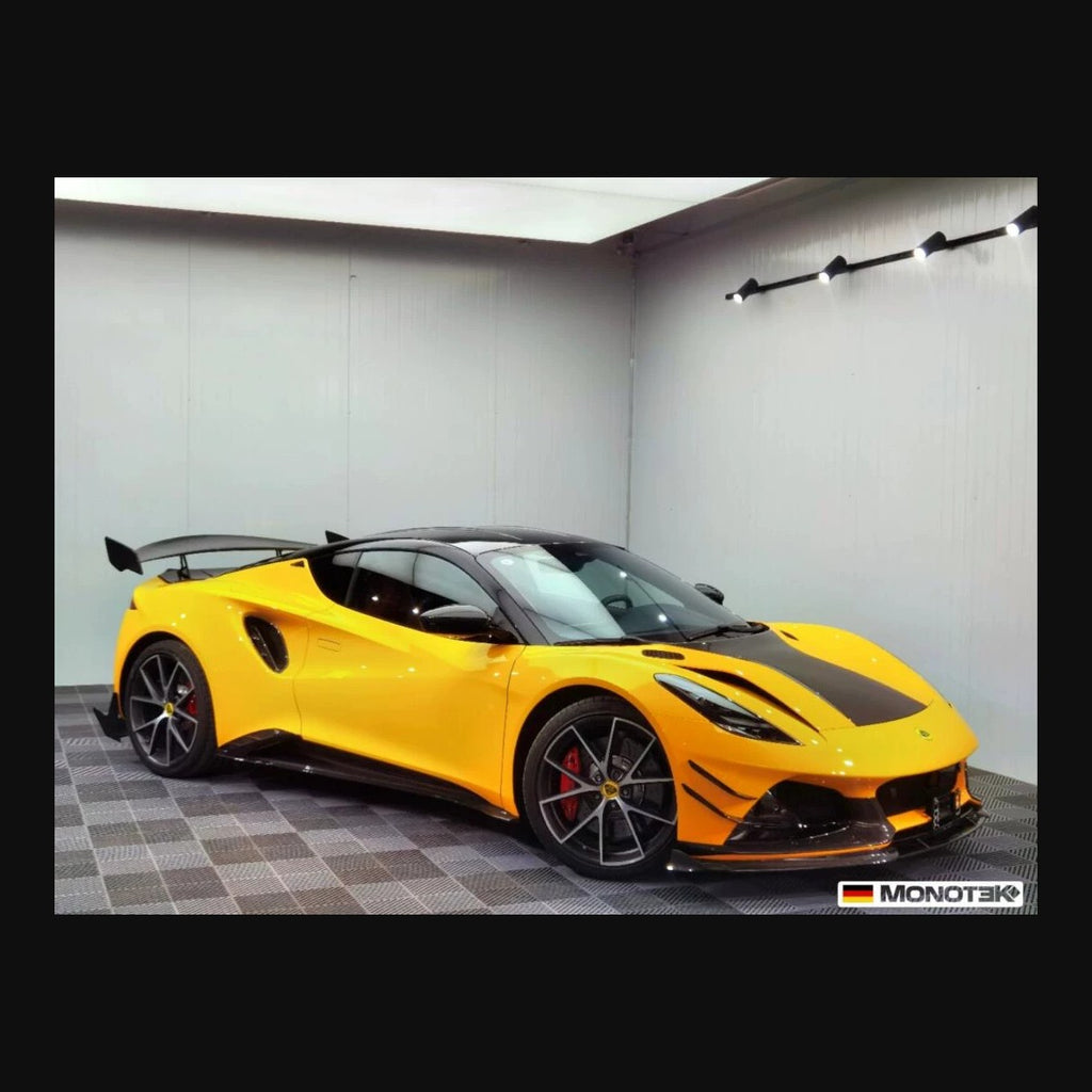 Lotus Emira Monotek Dry Carbon Fiber Aero Kit – Front Lip / Side Skirts / Rear Lip / Spoiler / Air Blades / Door Sills / Hood