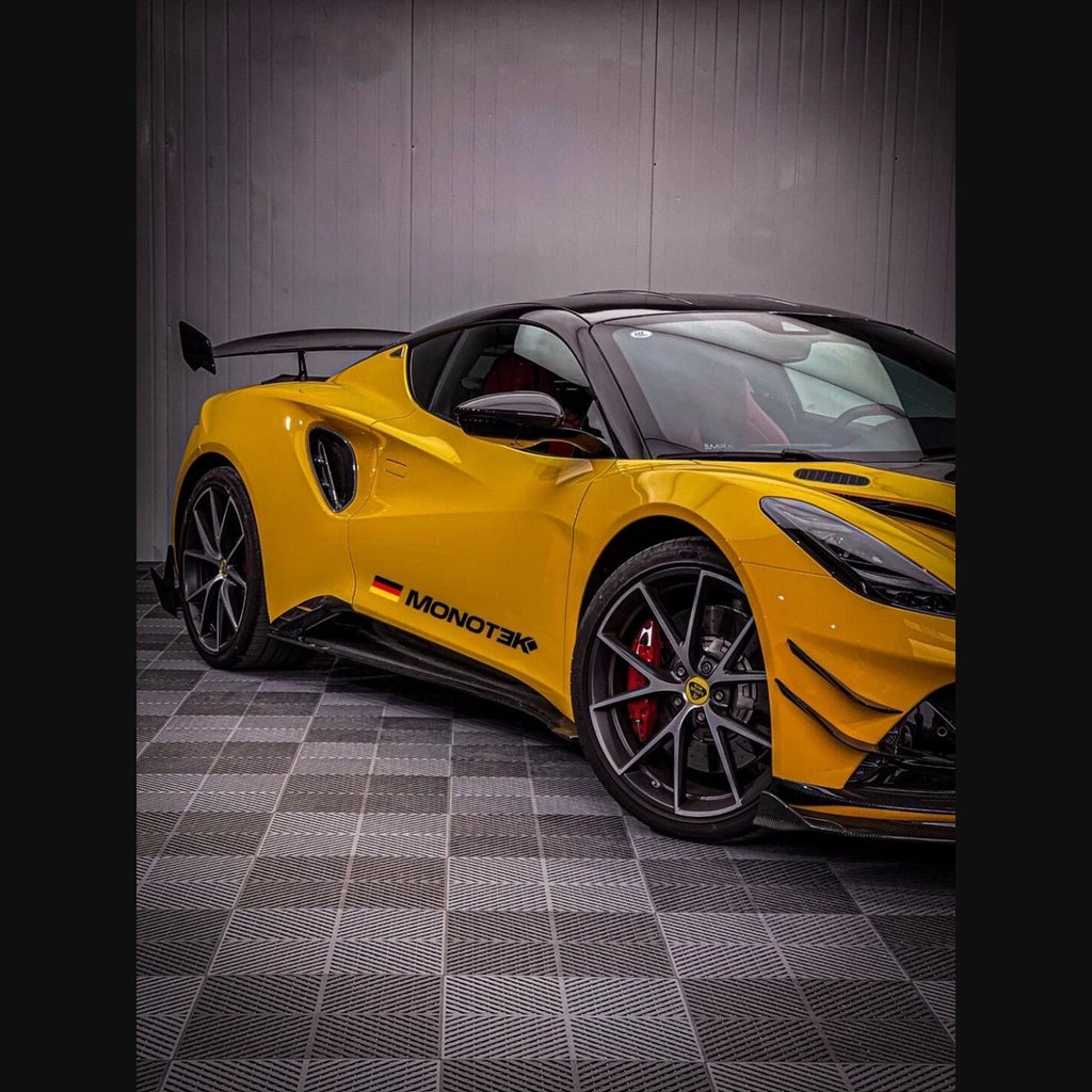 Lotus Emira Monotek Dry Carbon Fiber Aero Kit – Front Lip / Side Skirts / Rear Lip / Spoiler / Air Blades / Door Sills / Hood